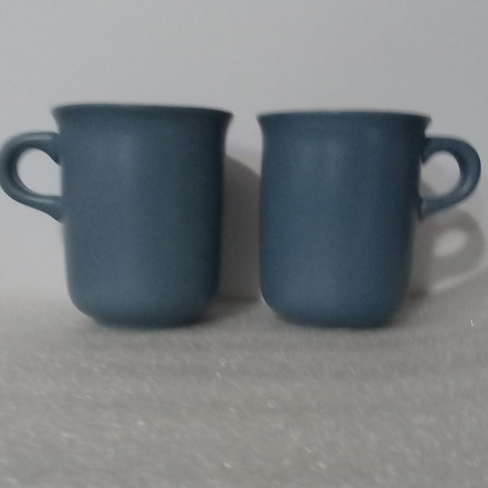 Vintage Portugal Stone Pottery By Dansk collection Mesa Blue Mug Cups 2-pc Set